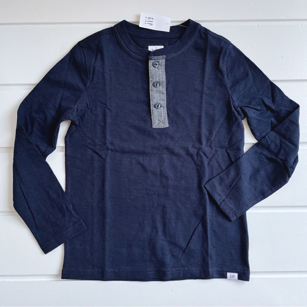 Gap Kids Boys Navy Long Sleeve Button Henley Top Size Small New With Tags